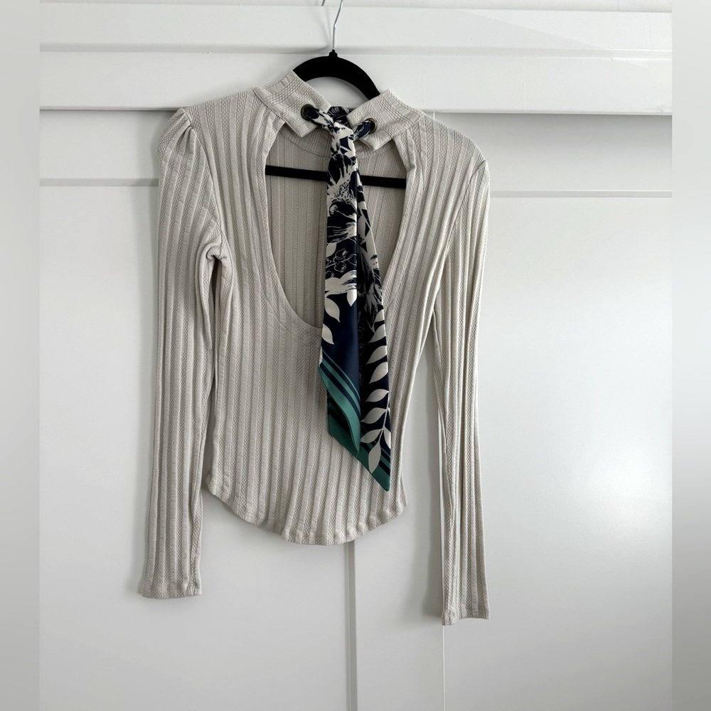 [Free People] Mock Neck Silk Tie Backless Top